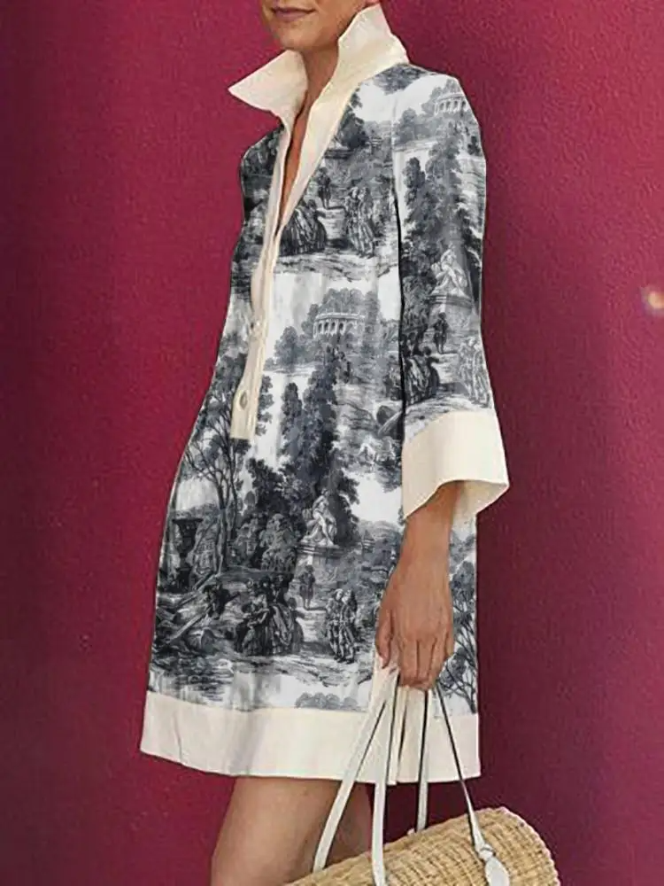 Yuri - Vrouwelijke Vintage Elegante print Feestavond mini-Jurken