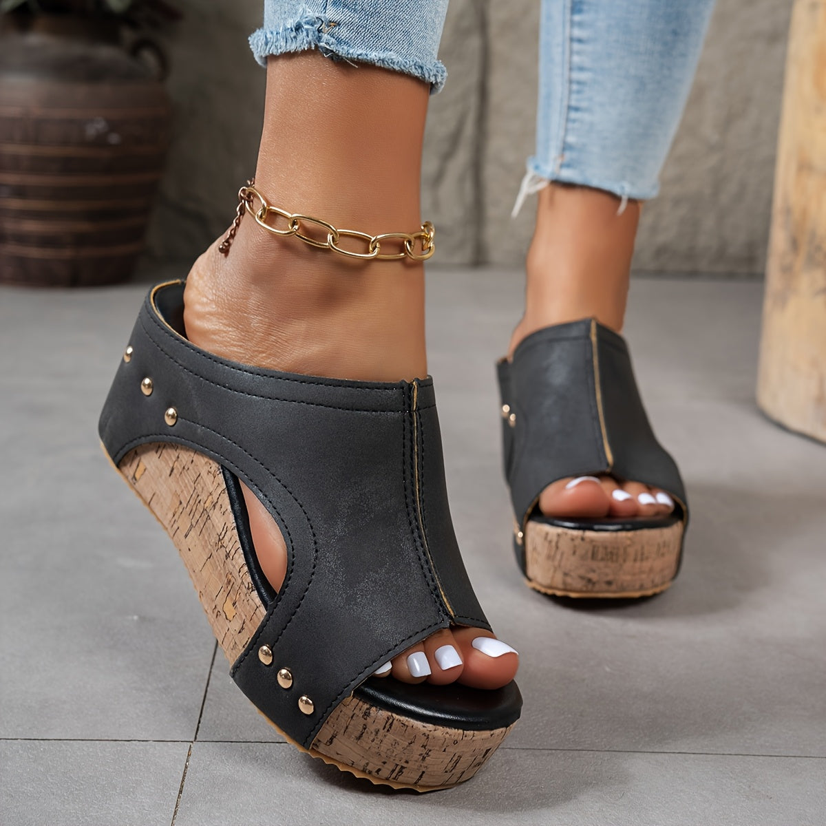 Lieke - Open Toe Sleehakken Klompen met Studs en Ademend leer