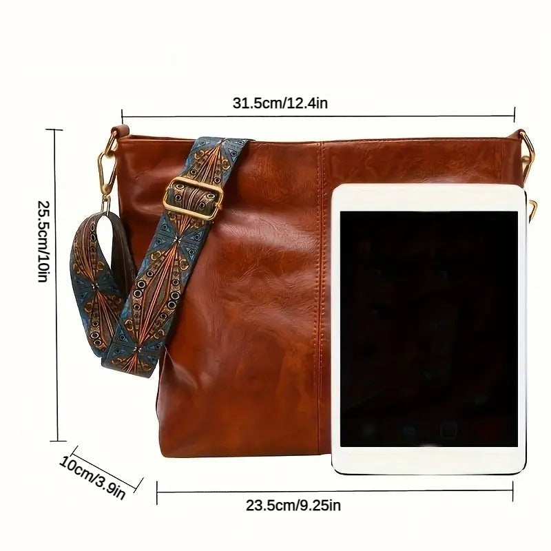 Sendra - Boho Chic Crossbody Ruime Schouder Tas met Abstract Design Schouderband en Vegan Leer
