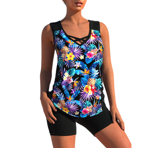 Estell - Zomer Geometrische V-Hals Tankini Set