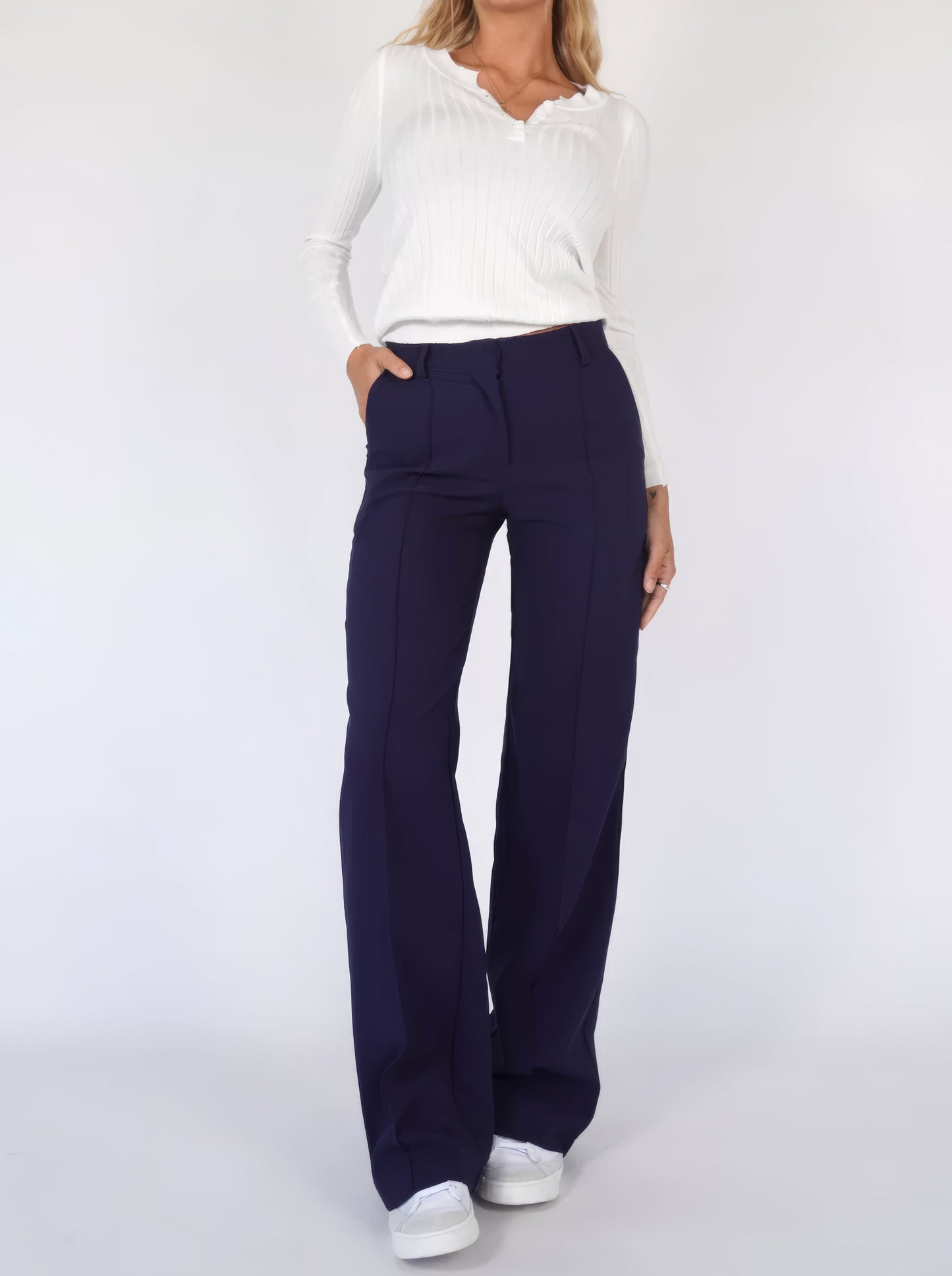 Lina - Elegante Rechte Comfortabele Hoge Taille Broek met Zakdetails