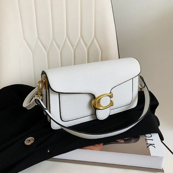 Celine - Chique Leren Crossbody Tas met Gouden C Logo