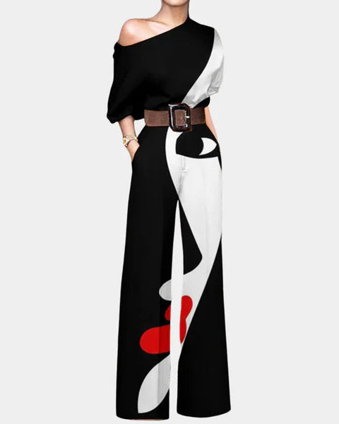 Inge - Stijlvolle A-Symmetrische One Off-Shoulder Jumpsuit incl Brede Riem voor Zomer en Feestjes