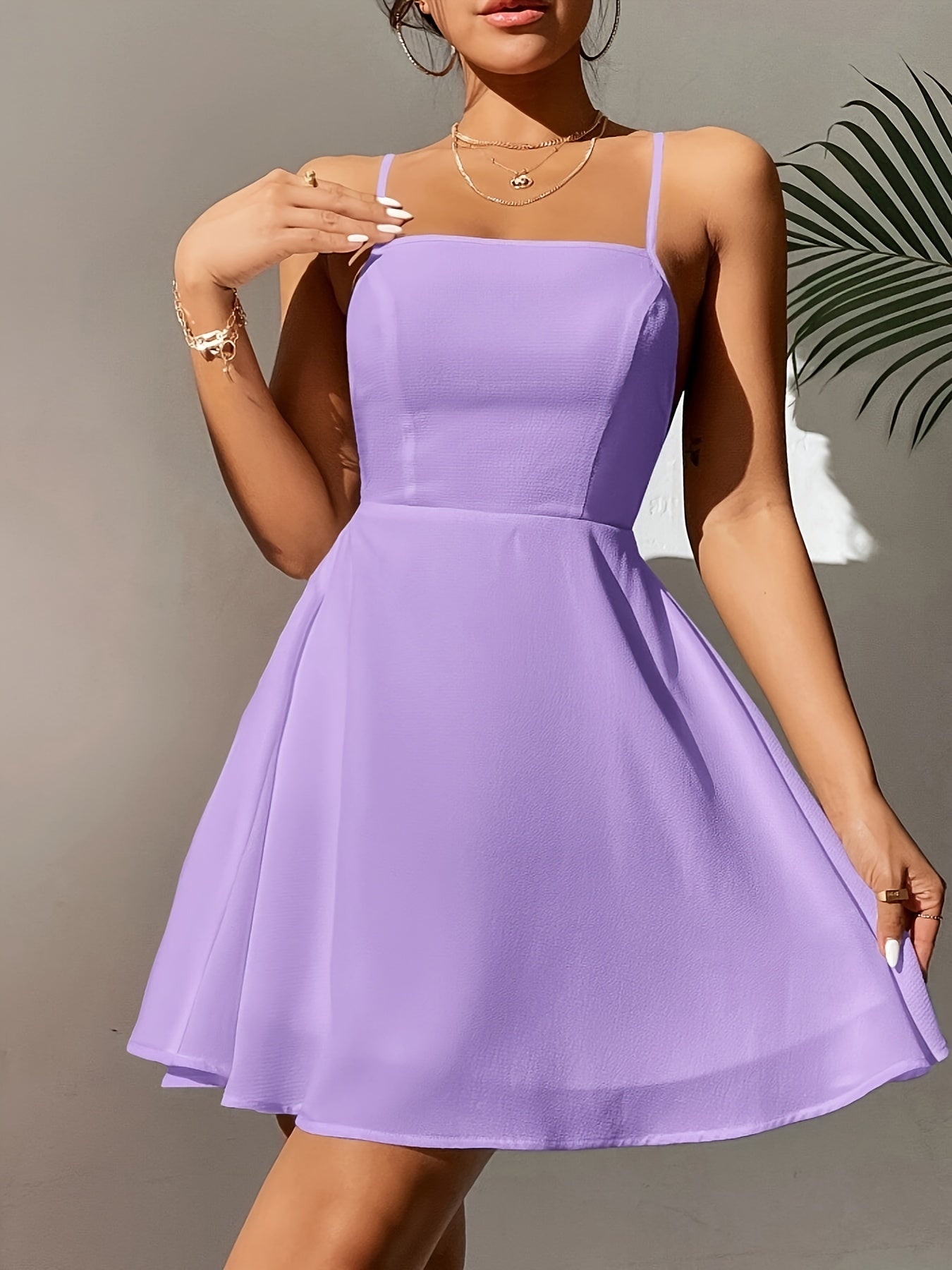 Nora - Romantisch Chiffon Lila Mini Jurk met Touwtjes Open Rug