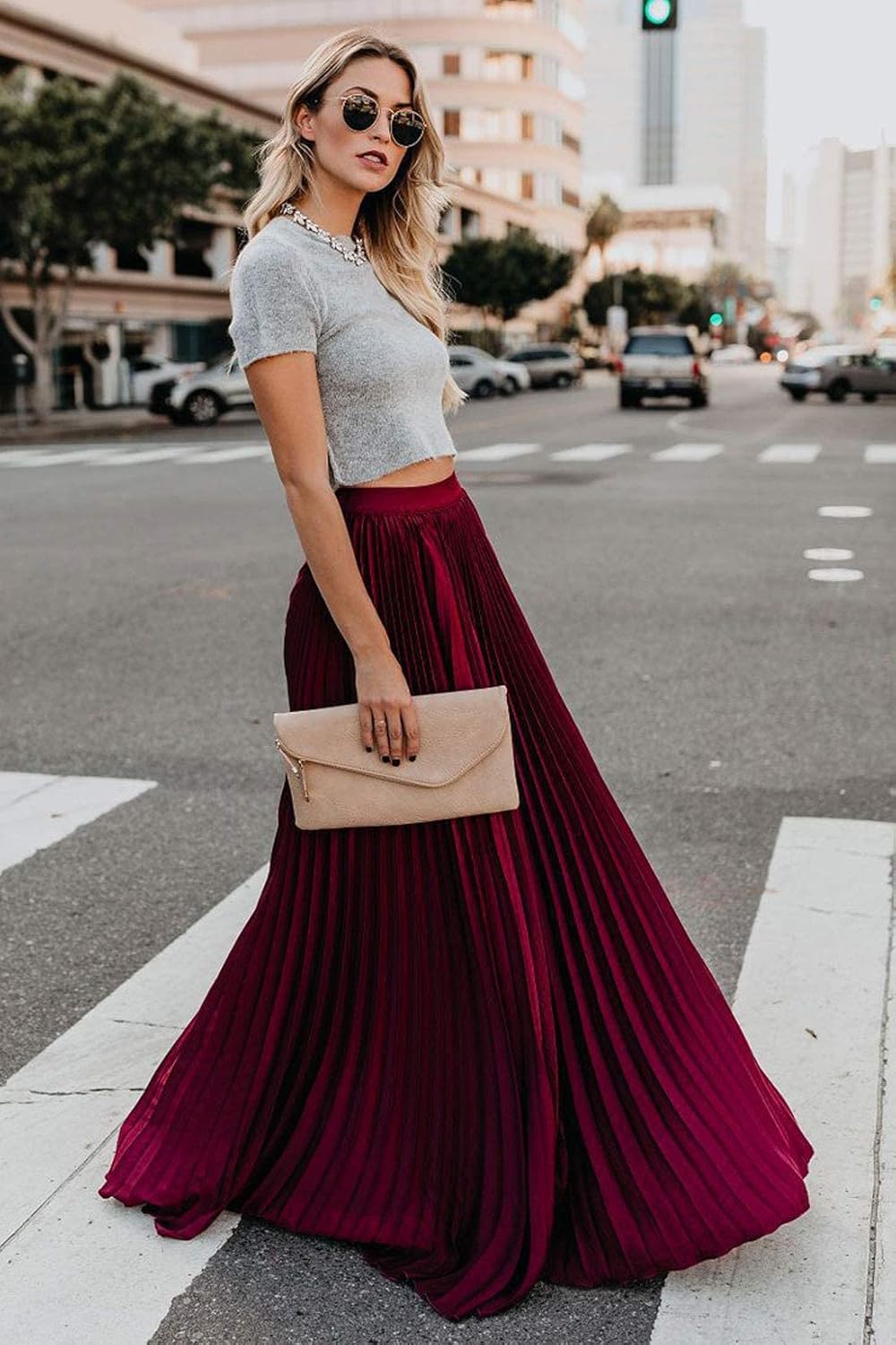 Sophie - Geplooide Lange Maxi Rok met Hoge Elastische Taille