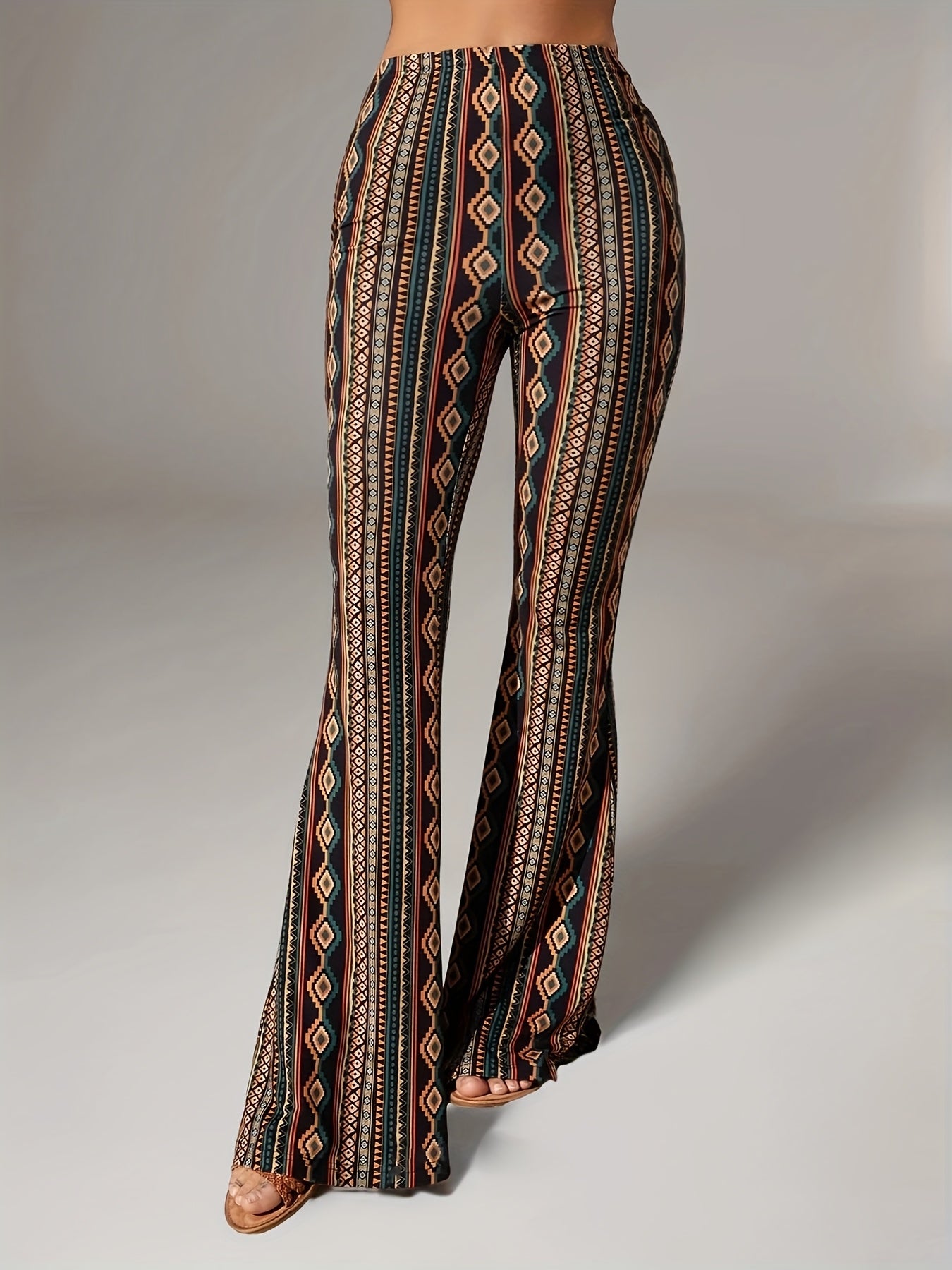 Emma - Hoge Taille Flared Stretch Broek in Boho Print