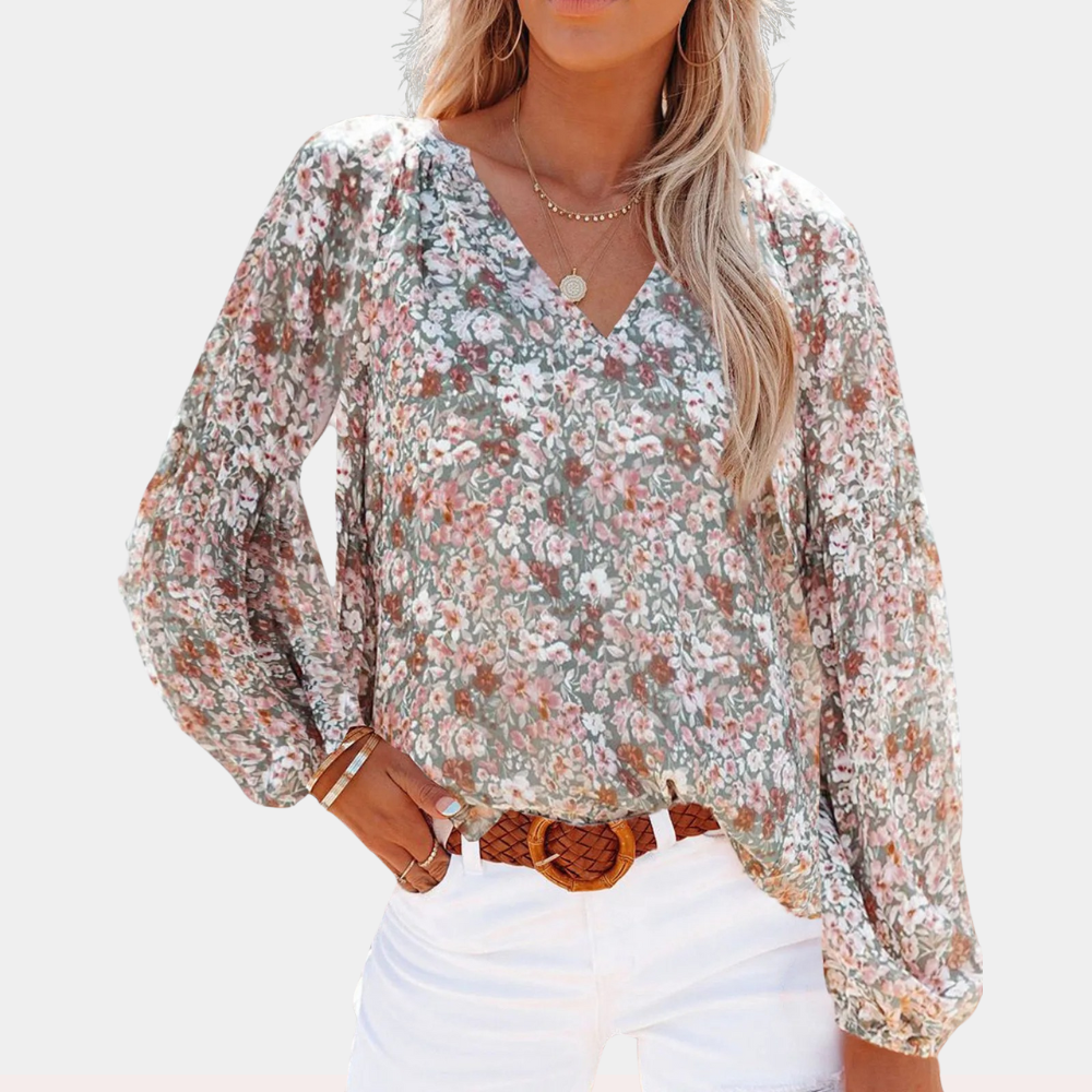 Sofie - Bloemenprint V-hals Longsleeve Top