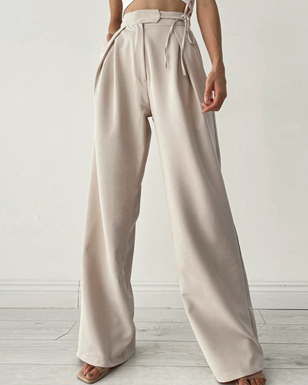 Margaux - Casual Chic Hoge Taille Dames Pantalon met Rechte Pasvorm en Touwtjes
