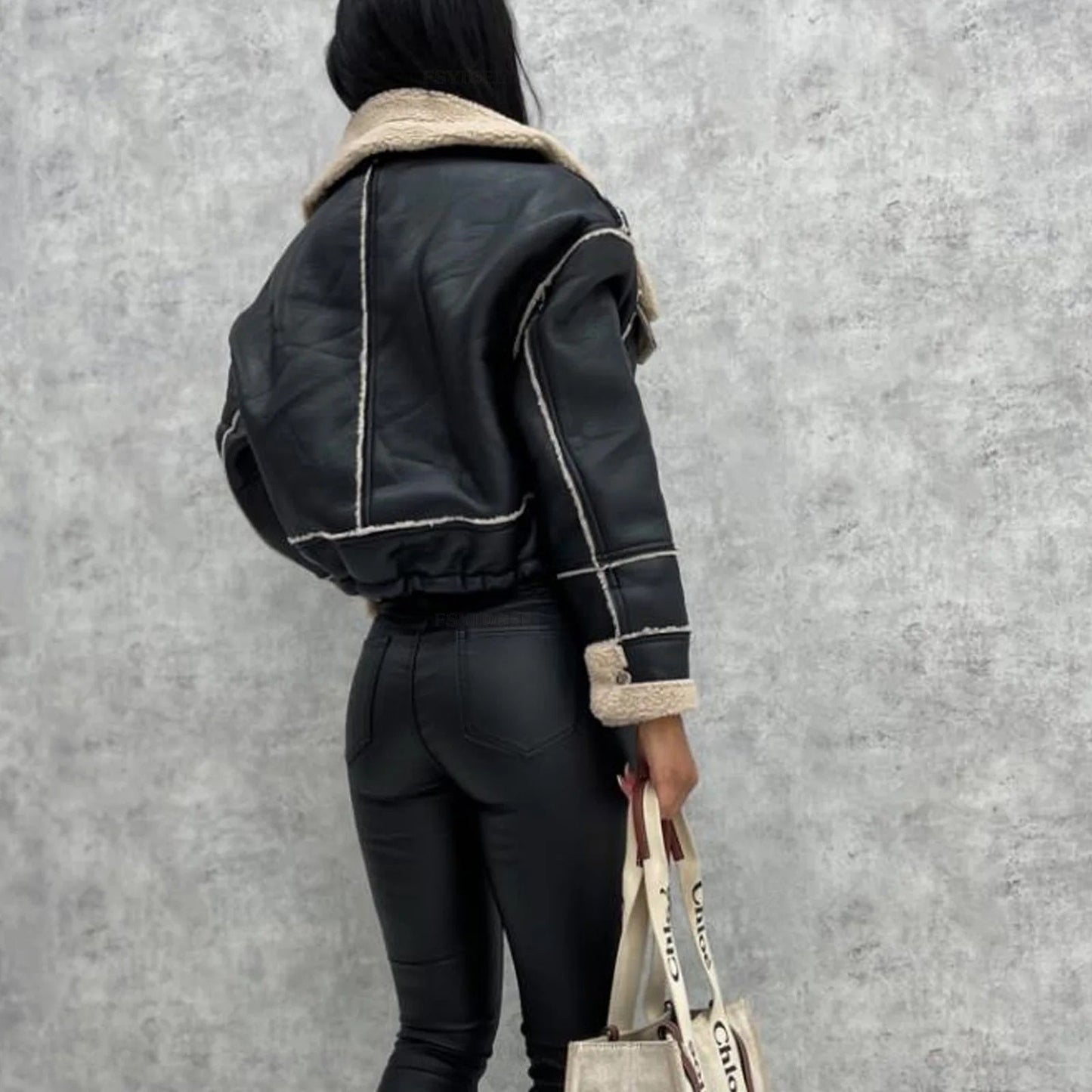 Margaret - Leren Aviator Jas met Sherpa Voering
