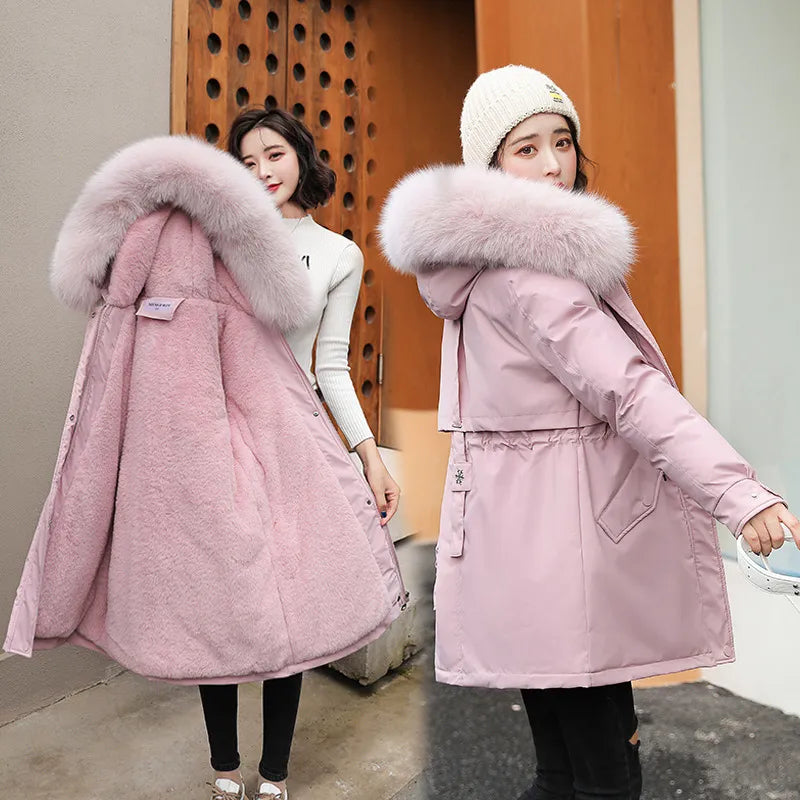 Sofie Elegante Vrouwen Winterjas met Grote Echte Bontkraag