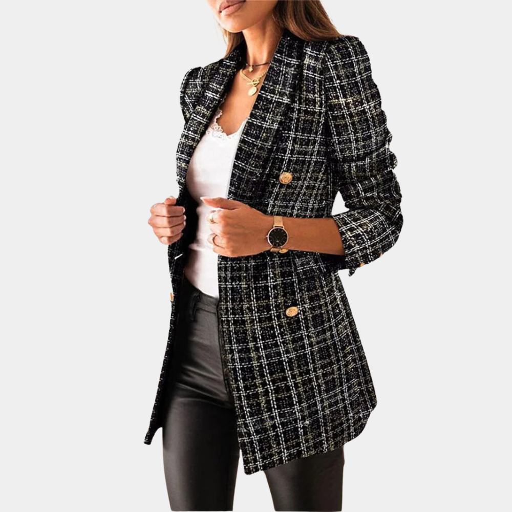 Dulce - Zomerse Chanel Balmain Stijl Lange Blazer voor Dames in Plaid Prints