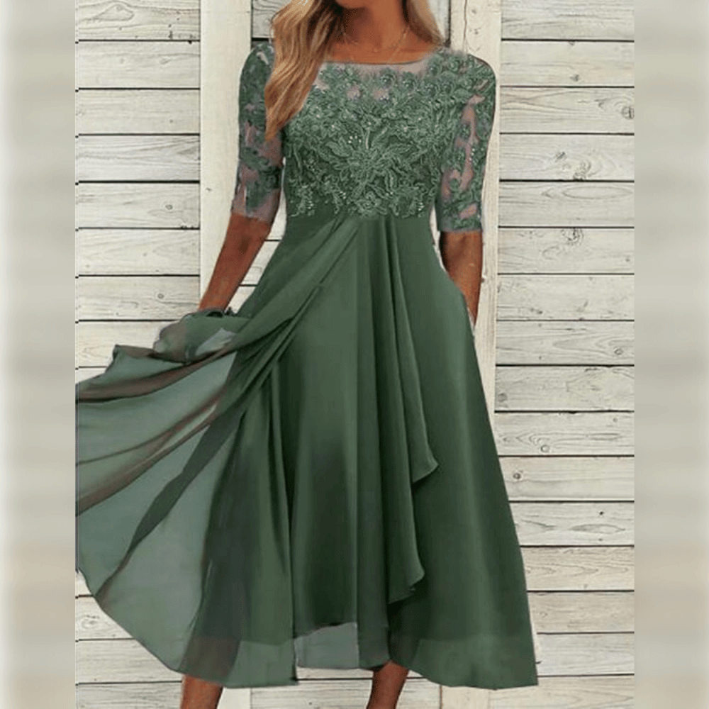 Maya - Elegante Chiffon Jurk met Kanten Details