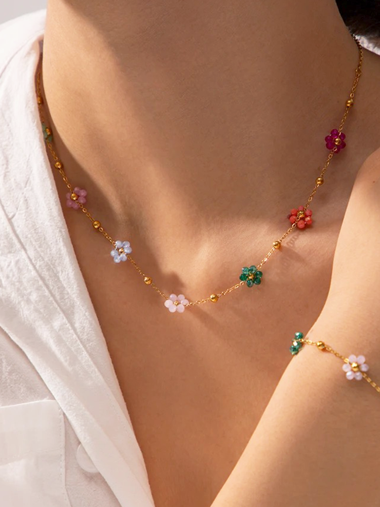 Rilana - Gekleurde Bloemetjes Ketting Goud