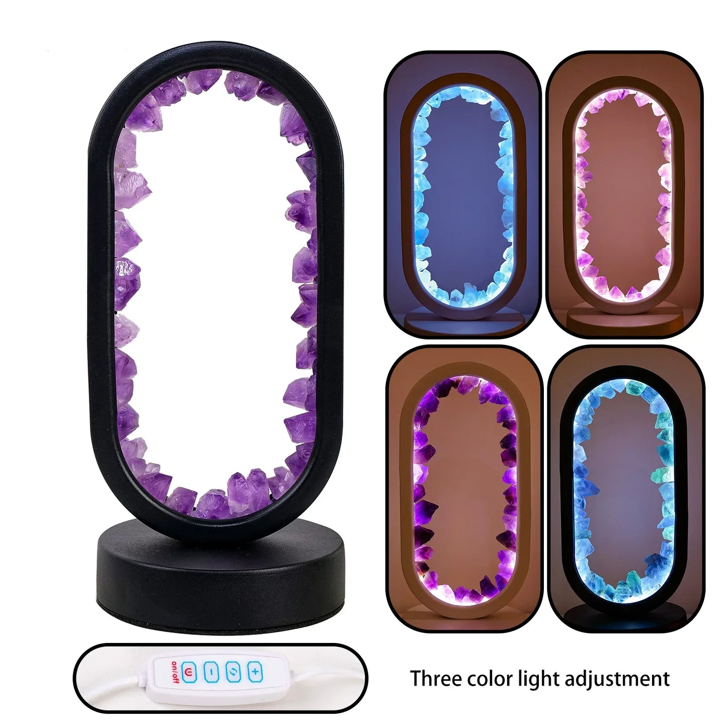 AuraStone - Open Moderne Natuurlijke Kalmerende Amethist Kalmte Lamp met Edelstenen Binnenkant Rand