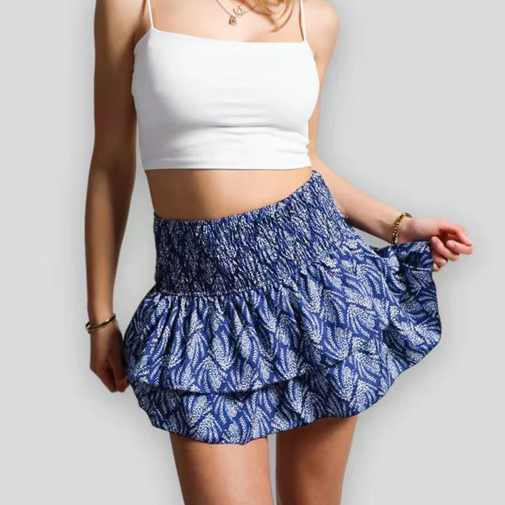 Nina - Vrolijke Bohemien Geprinte Ruches Rok met Elastische Taille