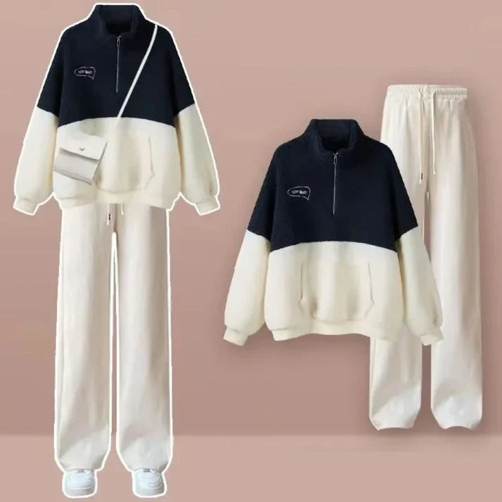 Valeen - Tweedelig Fleece Trainingspak met Halve Rits voor Comfortabele en Stijlvolle Loungewear