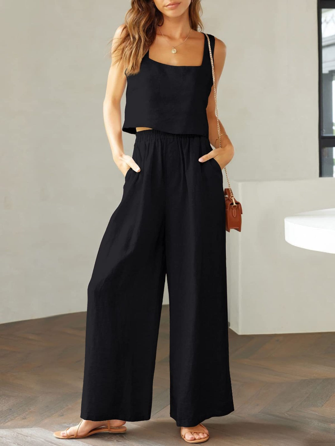Lily - Cropped Tanktop en Broek met Wijde Pijpen Set