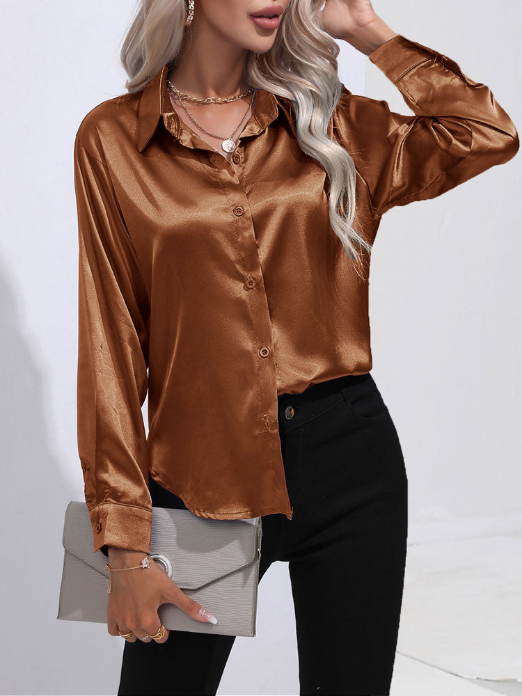 Mallie - Satijn Glanzende Comfortabele knoop Dames Blouse