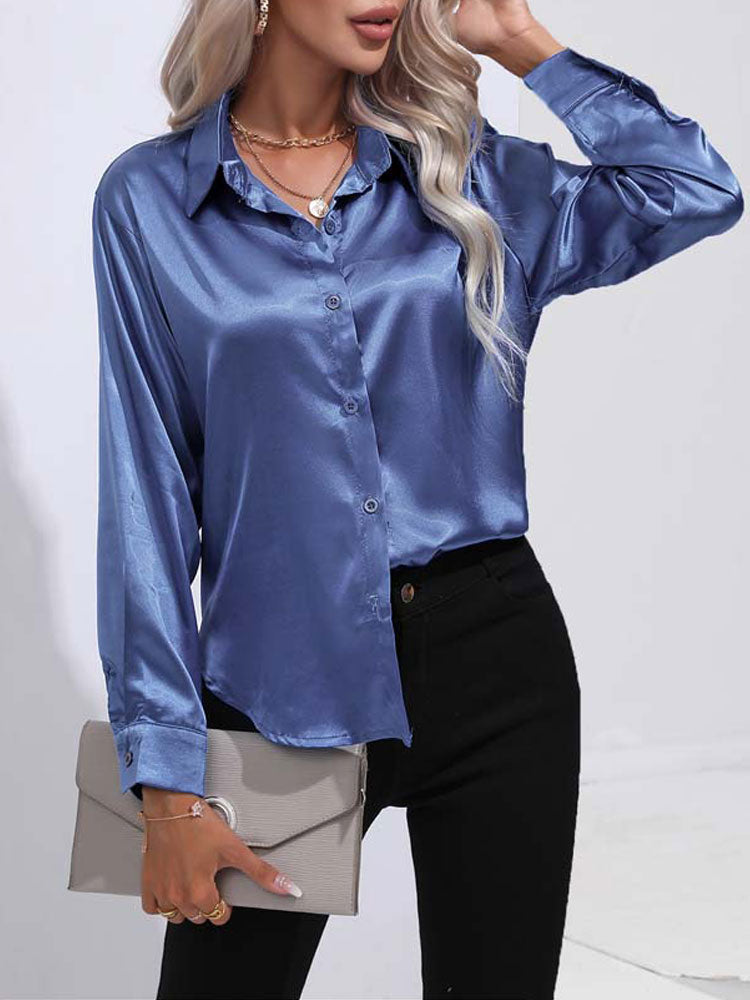 Mallie - Satijn Glanzende Comfortabele knoop Dames Blouse