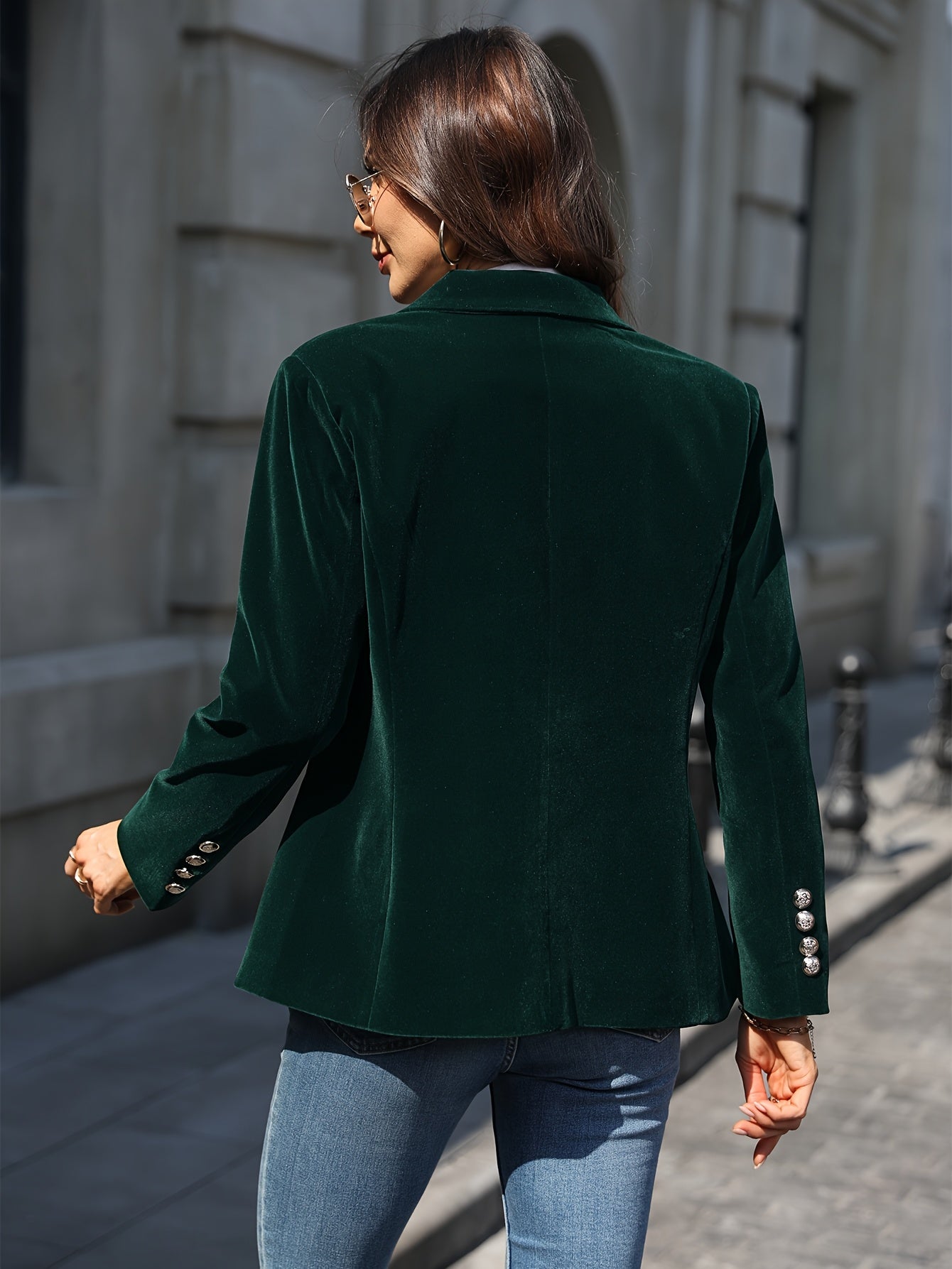 Zora - Retro Green Velvet Blazer voor Dames