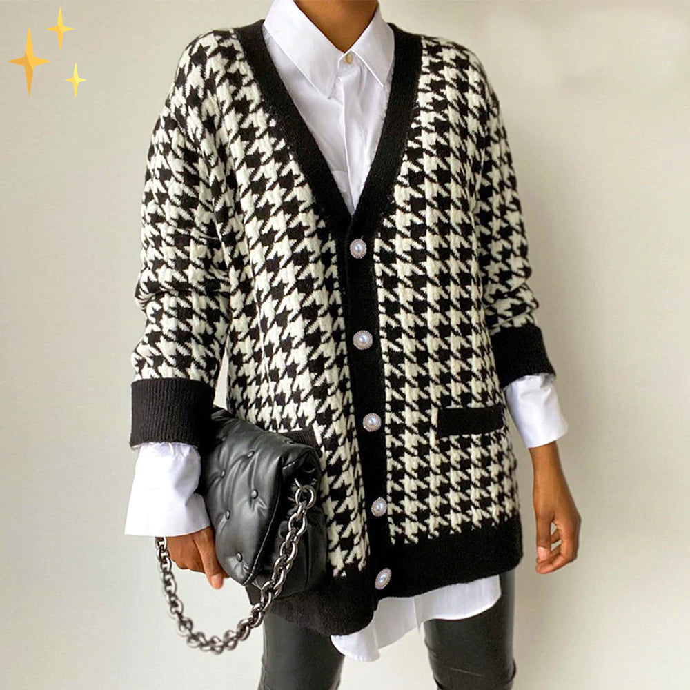 Pascalle Oversized Vest met Klassieke Houndstooth Print voor een Stijlvolle Look