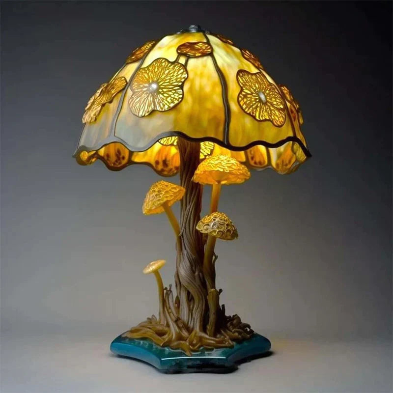 RainGlow - Prachtige & Rustgevende Glas in Lood Lamp in Organische Bloemen Vormen