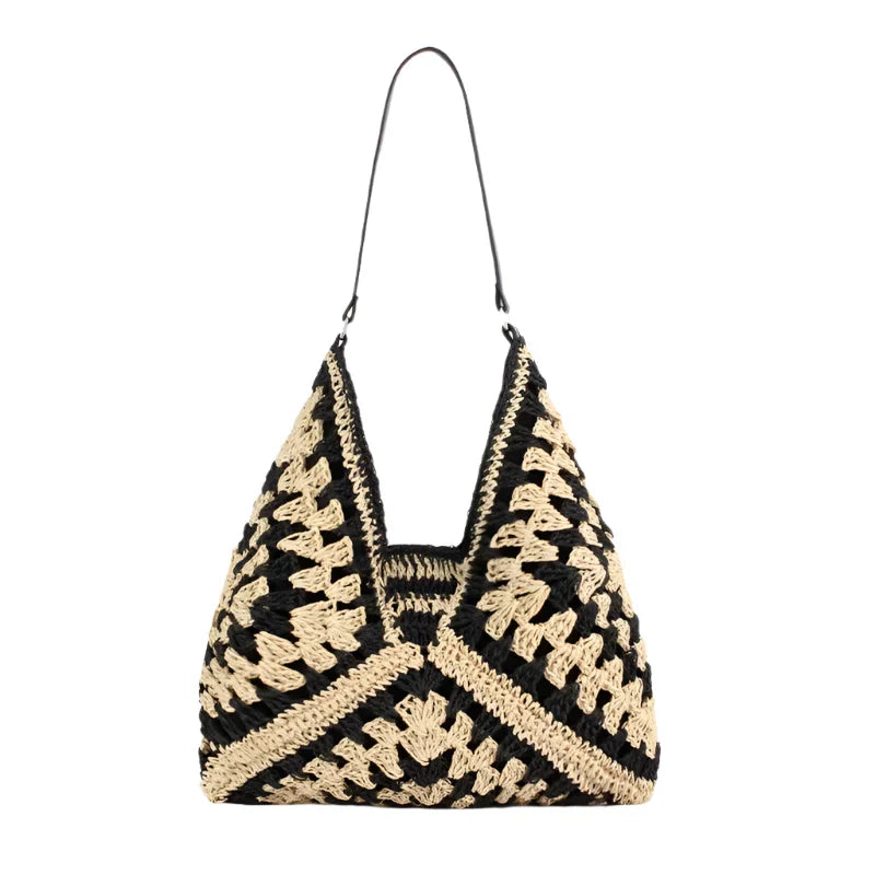 Emma - Vintage Boho Rieten Gehaakte Shopper Tas voor Strand en Zomer