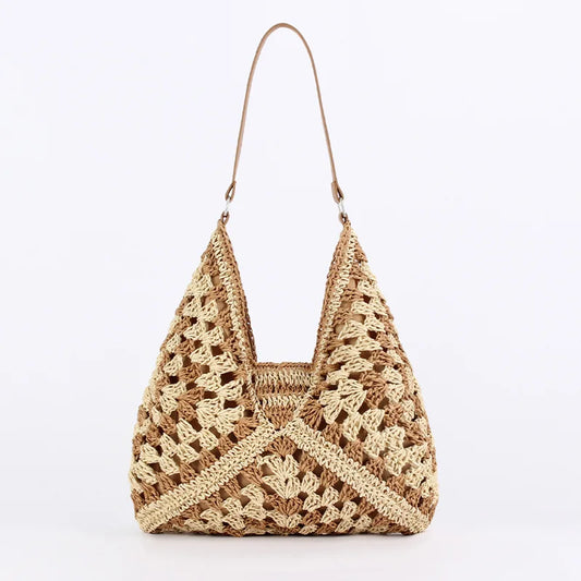 Emma - Vintage Boho Rieten Gehaakte Shopper Tas voor Strand en Zomer