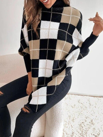 Charine - Elegante Trui met Geometrische Print en Hoge Halslijn