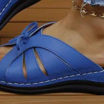 Anneke - Comfortabele Instap Sandalen van Vegan Leer met Open Teen Lage Hak en Strikje