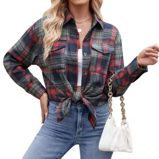 Chloe - Geruite Overize Knopenblouse