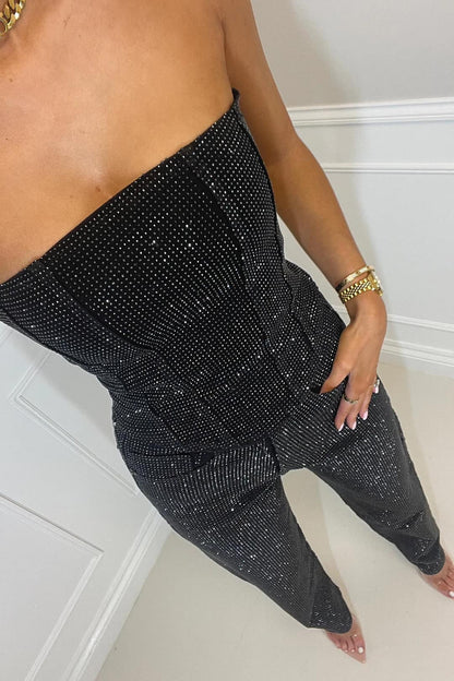 Isla - Elegante  Strapless Glinsterende Jumpsuit voor Feestelijke Gelegenheden