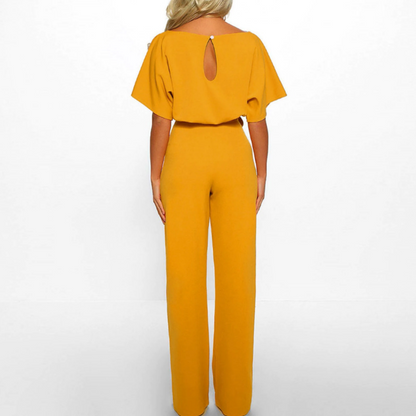 Noor  - Elegant Jumpsuit Broekpak met Hoge Hals Tailleband en Halflange Mouwen voor Vrouwen