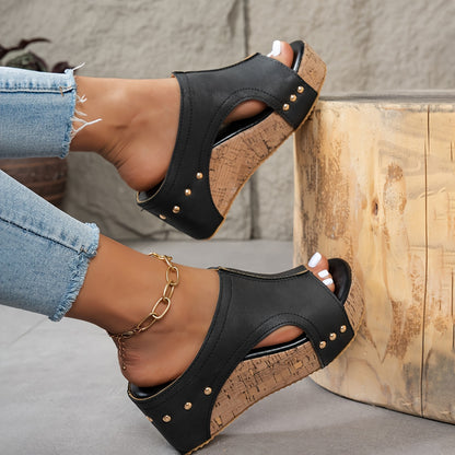 Lieke - Open Toe Sleehakken Klompen met Studs en Ademend leer