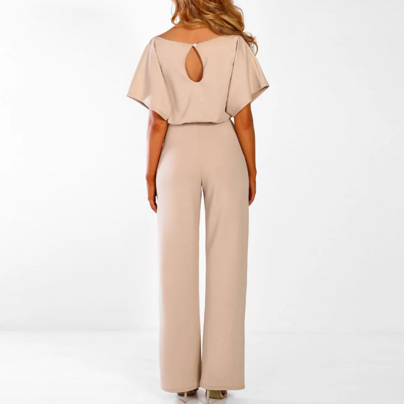 Noor  - Elegant Jumpsuit Broekpak met Hoge Hals Tailleband en Halflange Mouwen voor Vrouwen