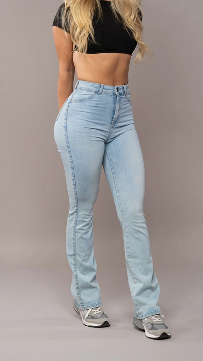 Nina - Comfortabele Hoge Taille Flared Jeans met Strakke Pasvorm