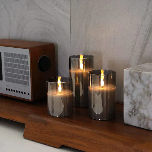 3 Stuks LuxuryLight Sfeervolle Chique Nepkaarsen LED-verlichting Donker Glas
