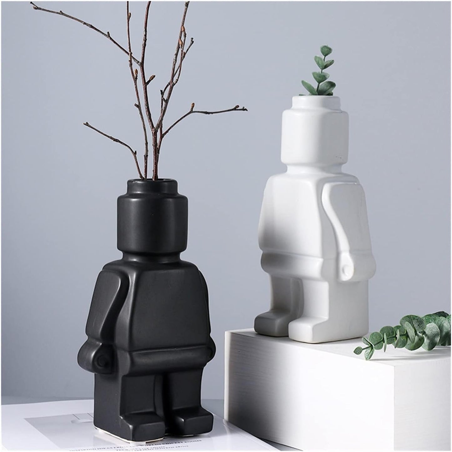 LeggoGrow - Robot Poppetje Vorm Bakstenen Plantenbak en Vaas