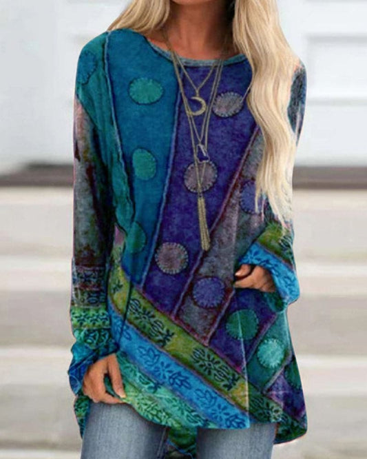 Saskia - Kleurige Patchwork Lange Mouw Top