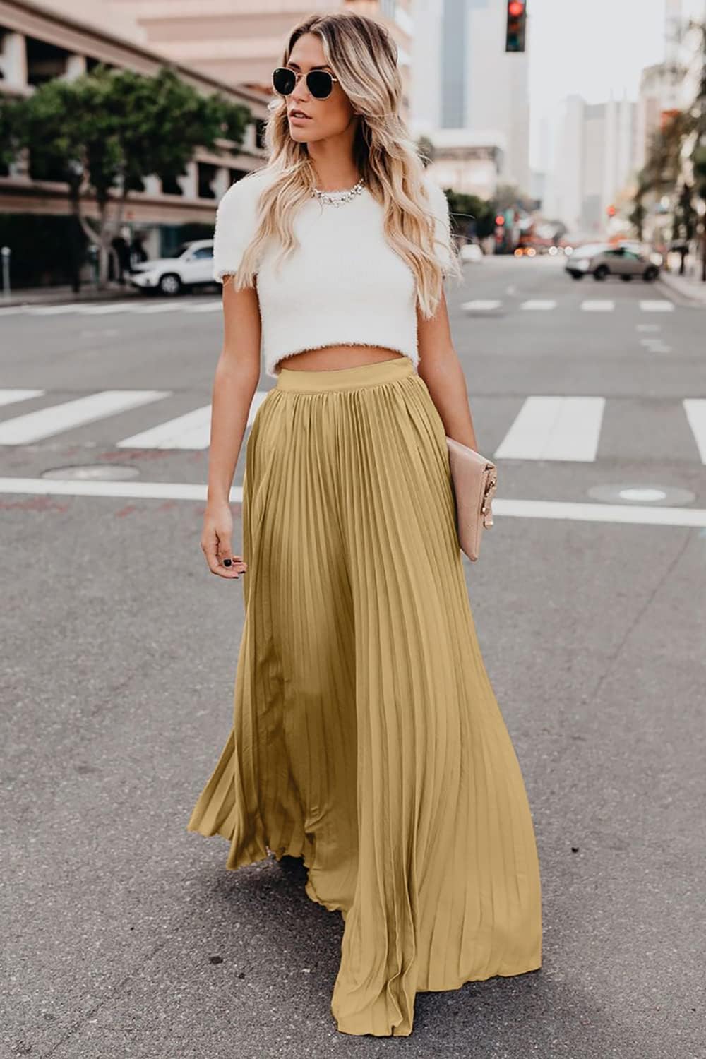 Sophie - Geplooide Lange Maxi Rok met Hoge Elastische Taille