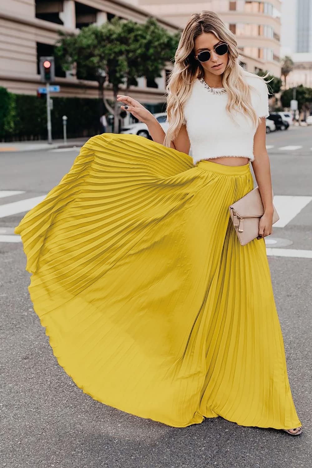Sophie - Geplooide Lange Maxi Rok met Hoge Elastische Taille