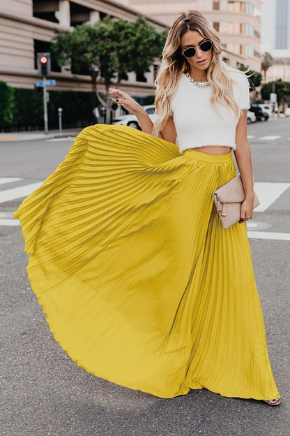 Sophie - Geplooide Lange Maxi Rok met Hoge Elastische Taille