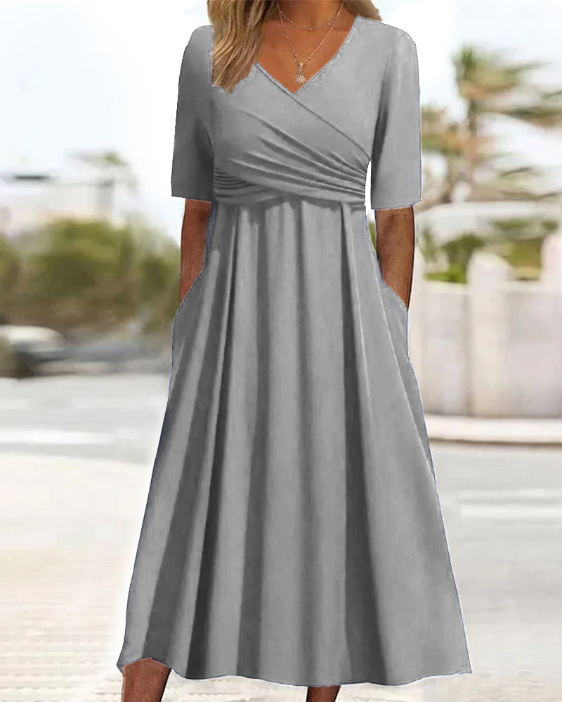 Sophie - Luxe Faux Wrap Lente Jurk met Halflange Mouwen met Plooien