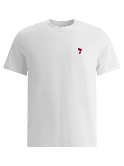 Ami Paris Wit T-Shirt Unisex met Korte Mouwen en Hoge Hals