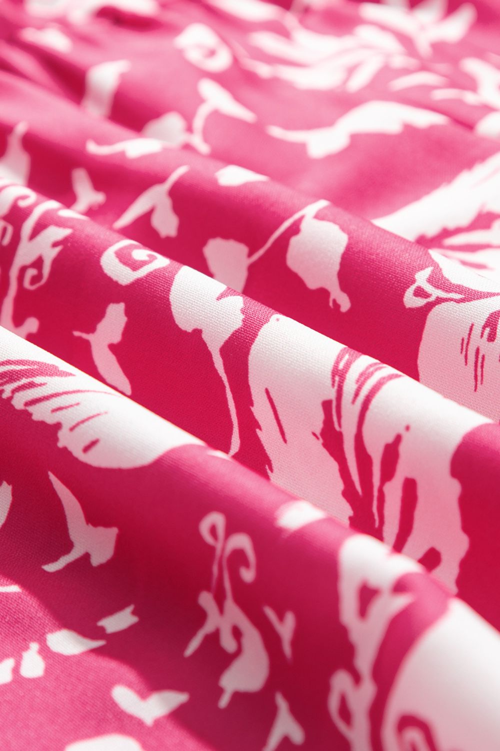 Noor - Roze Mouwloze Organische Print Wijde Tuniek Midi Jurk met Knoopjes V-Hals