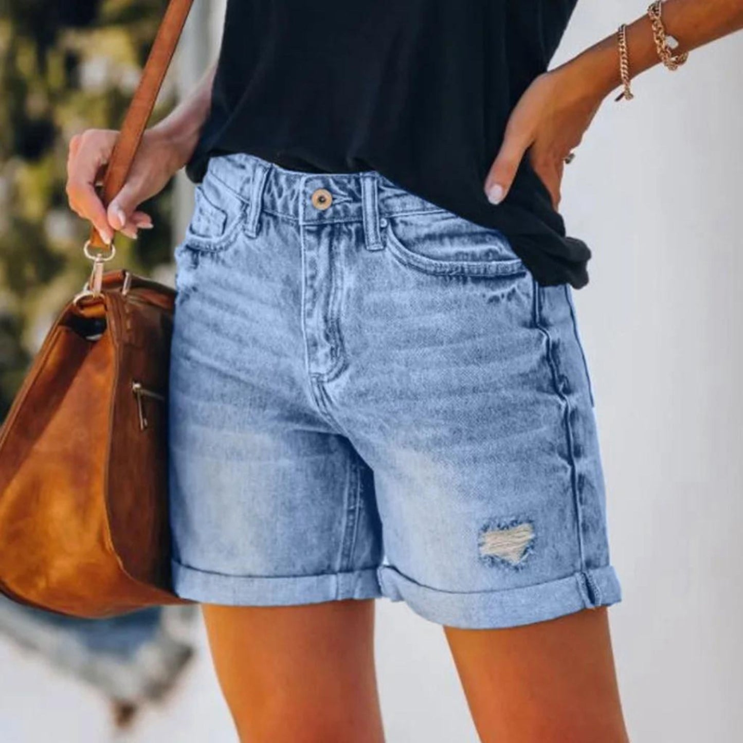 Lena - Verscheurde Denim Hoge Taille Shorts