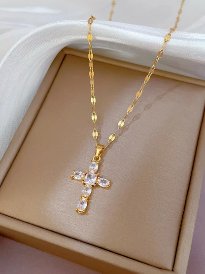 Guurtje - Zirkonia Kruis Ketting Goud Wit/ Roze/ Zwart