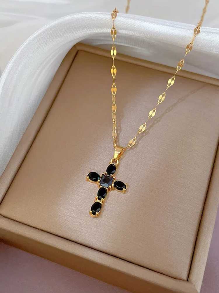 Guurtje - Zirkonia Kruis Ketting Goud Wit/ Roze/ Zwart