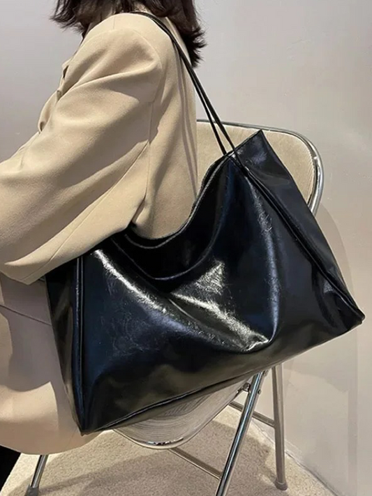 Noor - Grote Dames Leren Schoudertas | Handtas | Shopper Zwart