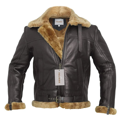 Klassieke Leren Aviator Jas - Warme Sherpa Voering